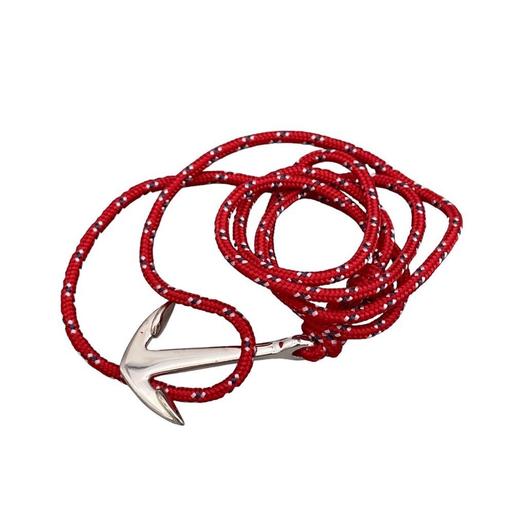 Miansai Anchor Rope Silver Red Adjustable Bracelet Stainless Steel